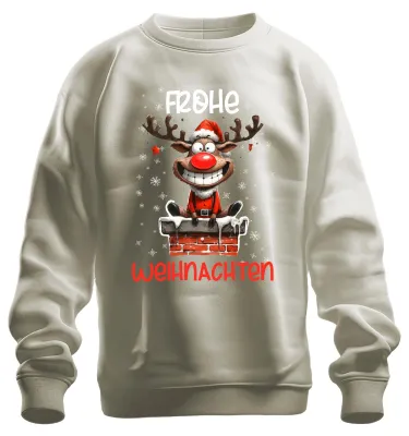 Produktbild von Frohe Weihnachten lustiger Elch Reh Rentier - Weihnachten Sweatshirt Pullover, Natur, M