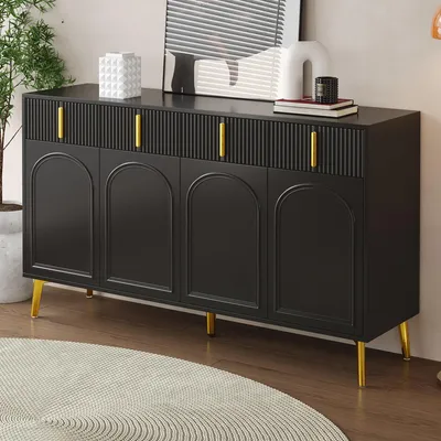 Produktbild von Buffet-Schrank mit 4 Türen und 4 Schubladen, Küchenschrank mit verstellbarer Trennwand, Schwarz