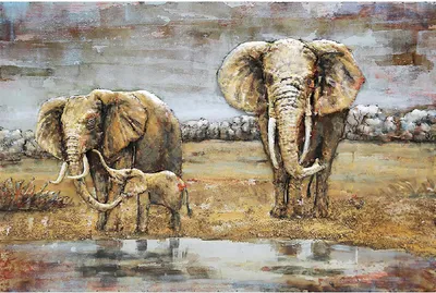 Produktbild von 3D-Metallbild - Motiv: Elefanten - 80 x 120cm