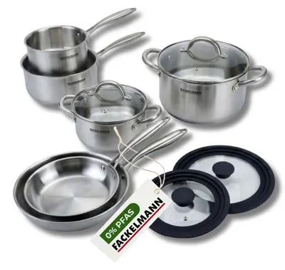 Image de Batterie de cuisine avec 3 casseroles 14/18 cm et 2 faitouts 20/24 cm avec 2 ustensiles de cuisine Fackelmann Vita3