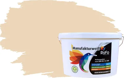 Produktbild von RyFo Colors Bunte Wandfarbe Manufakturweiß Baumwollebeige 10l  - weitere Gelb Farbtöne und Größen erhältlich, Deckkraft Klasse 1, Nassabrieb Klasse 1