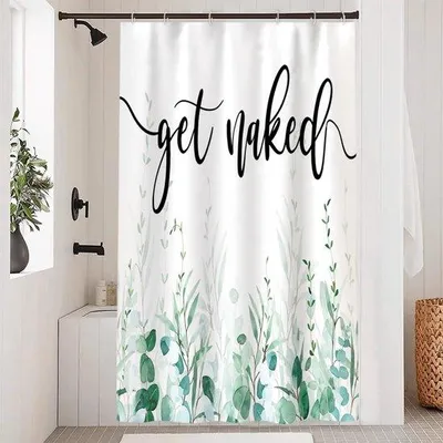 Produktbild von Unyqoos® Duschvorhang 120 x 200 cm – Polyester, grüner Aquarell-Eukalyptusdruck, wasserabweisend & schimmelresistent, inkl. 8 Haken und rostfreie Metallösen