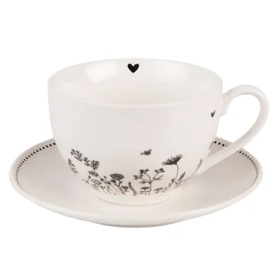 Immagine prodotto di Tazza Clayre & Eef con piattino 200 ml Beige Nero Porcellana Fiori