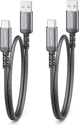 Produktbild von deleyCON 2x 0,30m USB-A auf USB-C Kabel Kurz Ladekabel Datenkabel für iPhone 17 15 16 Pro Max Air Galaxy A16 A56 S25 S24 S23 Pixel iPad Pro Air Tablet AirPods Notebook Switch PS5