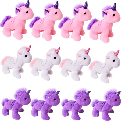 Produktbild von 12 Stück TE-Trend Einhorn Unicorn Plüschtier Anhänger Mädchen Geburtstag Deko Mitgebsel 12cm Party Set