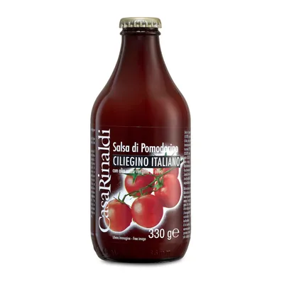 Immagine prodotto di Salsa di pomodoro ciliegino Casa Rinaldi, fruttata, delicata e finemente aromatizzata 330g