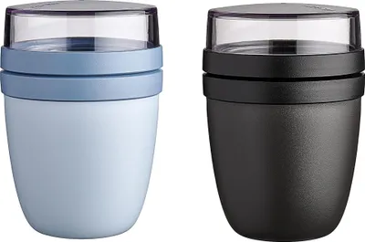 Produktbild von Mepal | Lunchpot Ellipse Mixed | Nordic Blue + Nordic Black | Müslibecher to go | Unterteilung für Joghurt & Müsli | 500 ml + 200 ml | Geeignet für Gefrierschrank, Mikrowelle & Spülmaschine