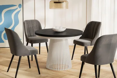 Immagine prodotto di Tavolo da Pranzo Allungabile, Tavolo da Cucina Rotondo, Stabile Costruzione con Gambe in Metallo, Diametro 100 cm, Painflow, Collezione Nero