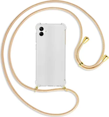 Produktbild von Handykette Backcover-Schutzhülle mit Band (Metall goldfarben) für Samsung Galaxy A04 4G (6.5'') - Goldkordel
