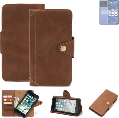 Produktbild von K-S-Trade Handyhülle kompatibel mit POCO C55 Schutz Hülle Walletcase Bookstyle Tasche Case Handytasche Wallet Flipcase Cover PolyurethanBraun (1x)