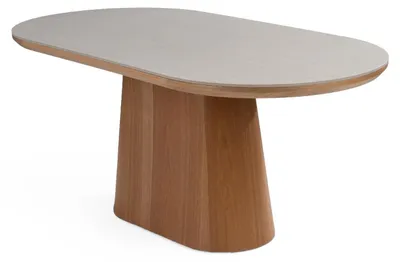 Produktbild von Esstisch - 180 x 90 cm - Hellbraun - Weiß - MDF - travertine Keramikplatte - oval