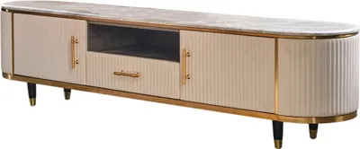 Produktbild von KAWOLA Lowboard MARIA TV-Bank Marmorplatte Kunstleder weiß