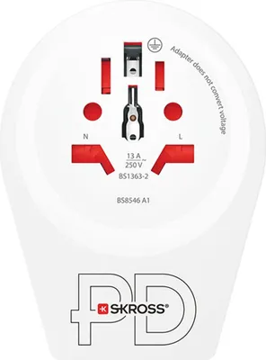 Produktbild von Skross 1.500291, Typ G (VK), Universal, Typ G (VK), Typ A, Typ B, Typ C, Typ G (VK), Typ I (AU), Typ J (CH), Typ L (IT), Typ N (BR), 100 - 250 V, 50 - 60 Hz