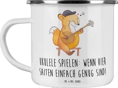 Produktbild von Mr. & Mrs. Panda Emaille Tasse Ukulele Freude - Weiß - Geschenk, Pott, Klänge, Instrument, emaillebecher, becher, Musik, Instrumente, Lieder, Lernen, Teetasse, Hawaii
