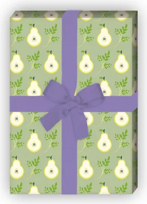 Produktbild von 70er Retro Geschenkpapier mit Birnen, grün zum Einpacken - G11527, 32 x 48cm