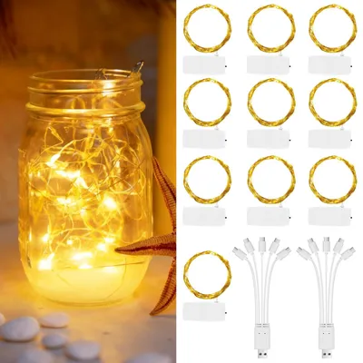 LED-Lichterkette, 10 Stück, warmweiß, 2 m, 20 LEDs, wiederaufladbar