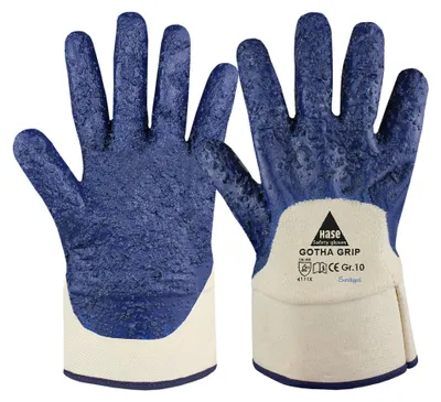 Produktbild von Hase Gotha Grip Nitrilhandschuh aus Baumwolle Größe 10 12 Stk
