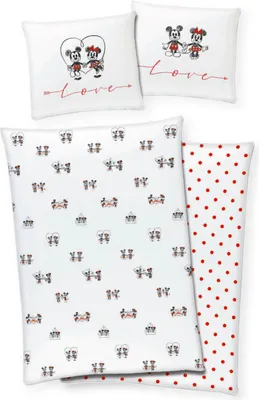 Produktbild von Disney Mickey & Minnie Mouse Bettwäsche 80x80 + 135x200 cm 100% Baumwolle mit Reißverschluss