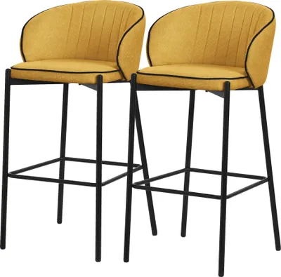 Obrázek produktu pro ML-Design barová židle sada 2 kusů potah hořčicová látka 76 cm vysoká Čalouněné barové židle s kovovým rámem Opěradlo a podnožka Kuchyňské židle Bistro židle