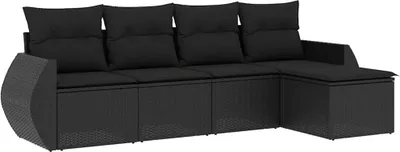 Produktbild von vidaXL 5-tlg. Garten-Sofagarnitur mit Kissen Schwarz Poly Rattan