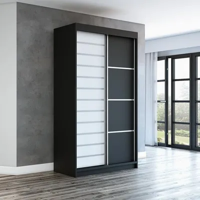 Produktbild von Schwebetürenschrank, 2-türig Schrank! Moderne Garderobe für Kleidung. Verschiedene Farben (Weiß, Schwarz, Somona) Kleiderschrank COLIN 120 cm