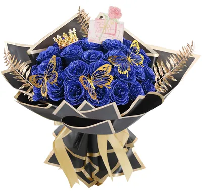 Image de Bouquet de 24 roses pailletées, roses artificielles à composer soi-même avec des fleurs pailletées et une couronne, carte postale, bouquet de roses pailletées, fleurs artificielles bleues pour la Saint-Valentin, un mariage, un anniversaire ou Noël