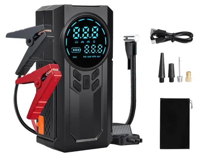 Produktbild von BY-1629- 60 Auto Starthilfe 1000A mit 150 PSI Reifenkompressor, 12V Batteriestarter & Powerbank, für PKW, SUV, Wohnmobil, Motorrad