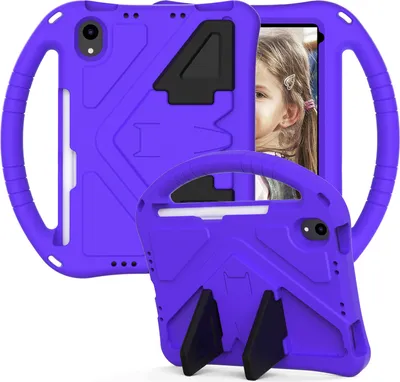 Obrázek produktu pro Dětské pouzdro pro iPad Mini 7 A17 Pro 7th Gen 2024 8,3", EVA lehké nárazuvzdorné pouzdro s skládacím stojánkem a rukojetí Fialová