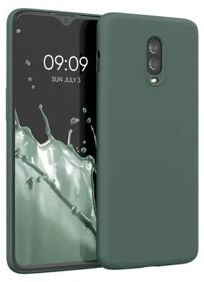 Produktbild von kwmobile Hülle kompatibel mit OnePlus 6T Hülle - gummierte TPU Silikon Handyhülle - Schutzhülle für kabelloses Laden - Case in Tannengrün