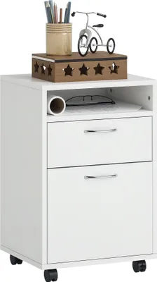 Image de HOMCOM Caisson de bureau rangement bureau sur roulettes tiroir placard niche panneaux particules blanc