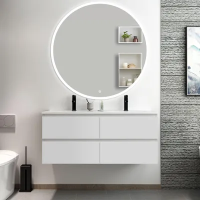 Image de Acezanble Ensemble de meubles de salle de bain 120x 46x 52 avec vasque + miroir lumineux, Suspendu, Matte, Blanc