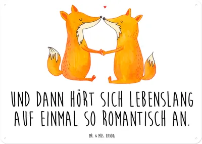 Produktbild von Mr. & Mrs. Panda Schild Füchse Liebe DIN A5 - Weiß - Geschenk, Freundin, Ehefrau, Fuchs, Blechtafel, Wandbild, tafel, Türschild, Blechschild