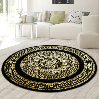 Immagine prodotto di Tappeto moderno di design con motivo a meandro in oro nero Dimensioni - 200 cm rotondo