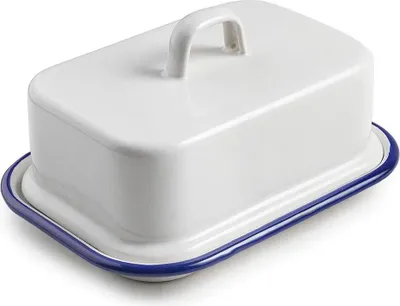 Produktbild von Ibili-Blanca Butterdose, emaillierter Stahl, 17x12x6 cm, weiß/blau