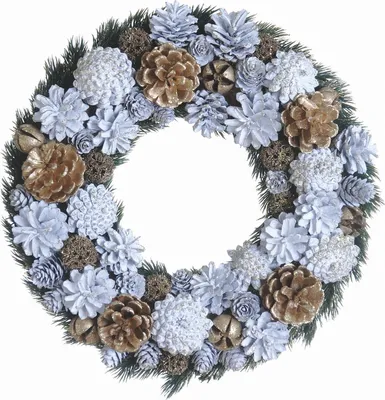 Obrázok produktu pre Elegantný vianočný veniec - Pina Needle od Naturn Chistmas | ø 33 cm | Veniec rustikálny okrúhly | Vianočná dekorácia veniec na dvere | Biela