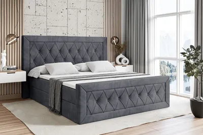 Produktbild von ALTDECOR Boxspringbett mit Fußteil -  mit H3-Matratze (19 cm hoch) mit Bonellfederung + PUR, Topper (4 cm hoch), Polsterbett mit Kopfteil und Bettkasten - NOEL-Z - 140x200 - Dunkelgrau Samt