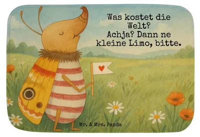 Produktbild von Mr. & Mrs. Panda Badematte Nachtfalter Fähnchen Design - Weiß - Geschenk, duschmatte, Spruch Witzig, Lustige Sprüche, Badezimmerteppich, teppich für bad, Käfer, Süß