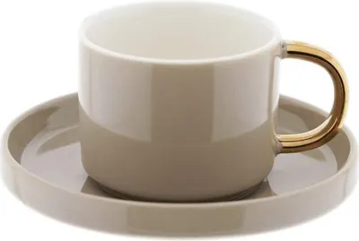 Immagine prodotto di Set di 12 tazzine da caffè in porcellana di alta qualità, 90 ml - Taupe/Oro
