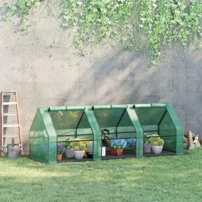 Obrázek produktu pro Skleník Zimilo 270 x 90 x 90 cm, skleník na rajčata s PE fólií, pevná ocelová konstrukce, odolný proti UV záření, pařeniště do zahrady, na balkon a pro pěstování rostlin