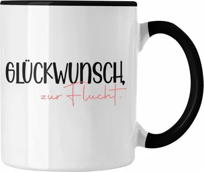 Produktbild von Trendation - Jobwechsel Tasse Geschenk Kollegin Kollege Lustig Abschiedsgeschenk Spruch Glückwunsch Zur Flucht Abschied (Schwarz)