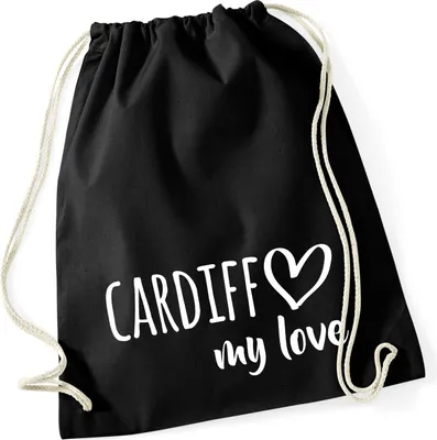 Produktbild von Huuraa Turnbeutel Cardiff my love 12 Liter Black Baumwolle Rucksack Geschenkidee