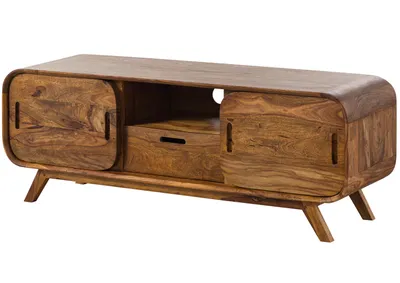 Image de MASSIVMOEBEL24 | Meuble TV en bois de Sheesham 134x40x48 marron clair laqué MAILAND #125