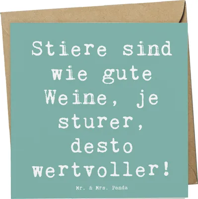 Produktbild von Mr. & Mrs. Panda Klappkarte Spruch Sturer Stier - Meeresbrise - Geschenk, Horoskop, Geduld, Humor, Tierkreiszeichen, je, doppelkarte, Geschenke Astrologie, Weinmetapher