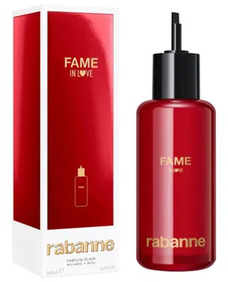 Zdjęcie produktu dla Rabanne Fame In Love Parfum Elixir Refill, Kobiety, 200 ml, Butelka do ponownego użytku, Bazylia, Zielona mandarynka, Truskawka, Incense, Irys, Jaśmin, Paczula, Wanilia