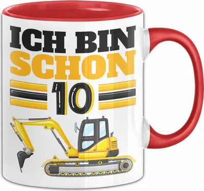 Produktbild von 10. Geburtstag Geschenk Tasse Becher Jungs Bagger Ich Bin Schon 10 (Rot)