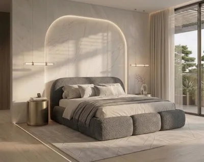 Produktbild von Polsterbett mit Bettkasten RIMINI / Lambi 11 Dunkelgrau / Schlaffläche 180 cm x 200 cm / Metallrahmen / Bett mit gepolstertem Kopfteil/ Bouclé