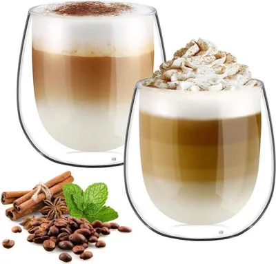 Immagine prodotto di bicchieri per latte macchiato glastal 250ml a doppia parete in vetro borosilicato set da 2 pezzi