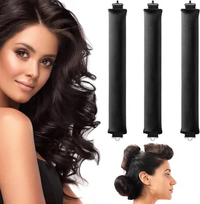 Produktbild von 3 hitzefreie Lockenwickler für Locken über Nacht, Lockenstyling ohne Hitze mit Haken, für alle Haartypen, Schwarz, M