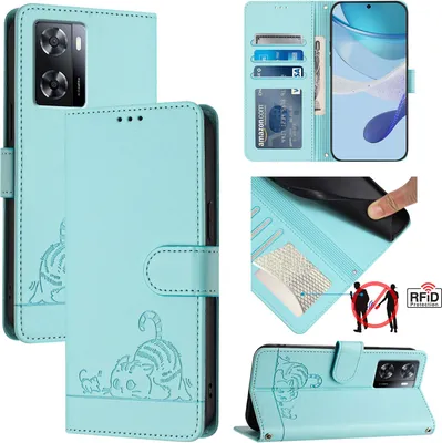 Image de Etui en cuir pour Oppo A57 4G/A77 4G/A57S/A57e/A77S 4G/OnePlus Nord N20 SE, étui Flip avec fonction stand et portefeuille vert clair