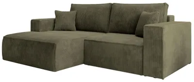 Produktbild von Selsey Farese Mini – Ecksofa mit Cordbezug, Schlaffunktion und Stauraum, Olivgrün, links